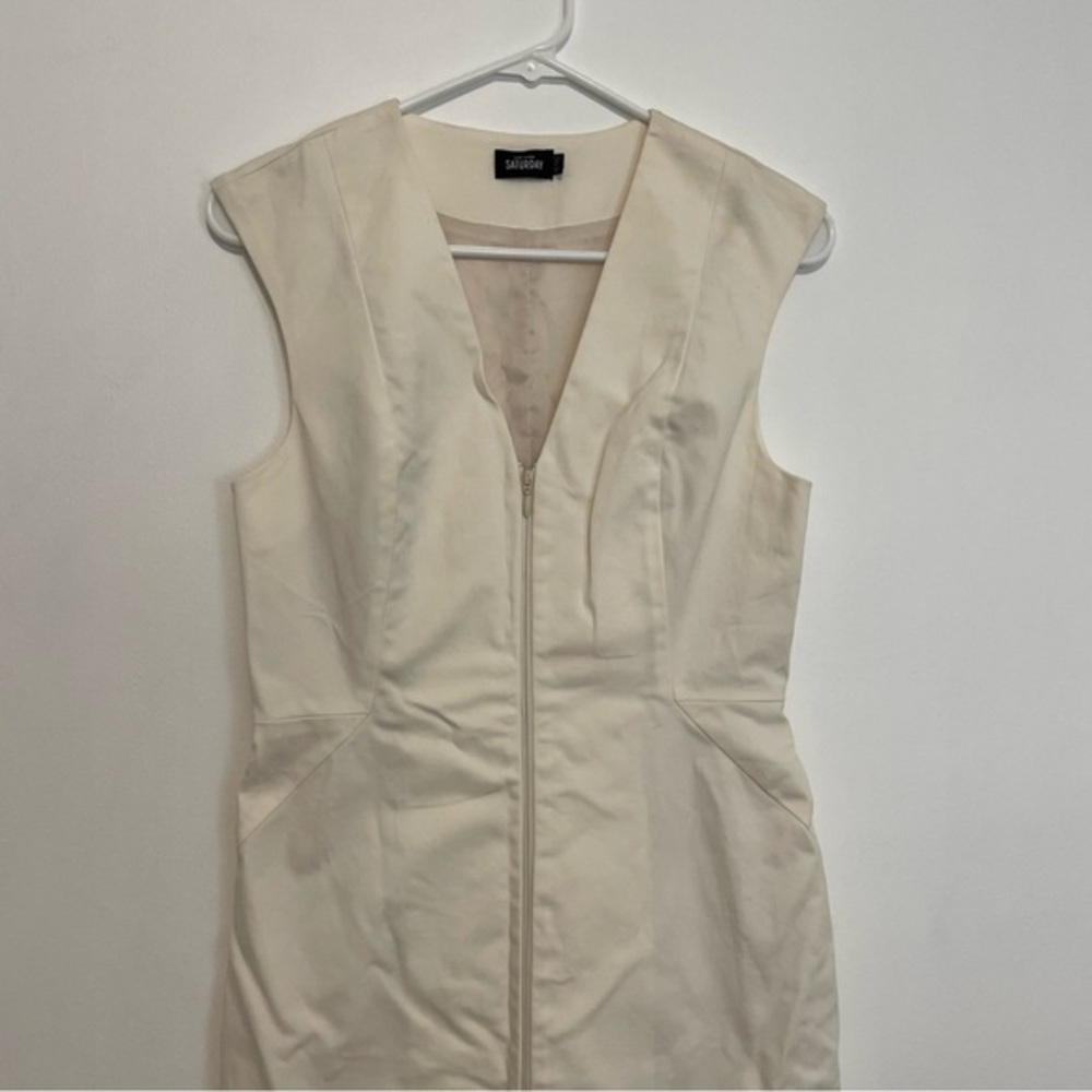 KATE SPADE Saturday Let's Make Contact V-Neck Zip Front Dress Cream Ivory Sheath - Picture 5 of 16